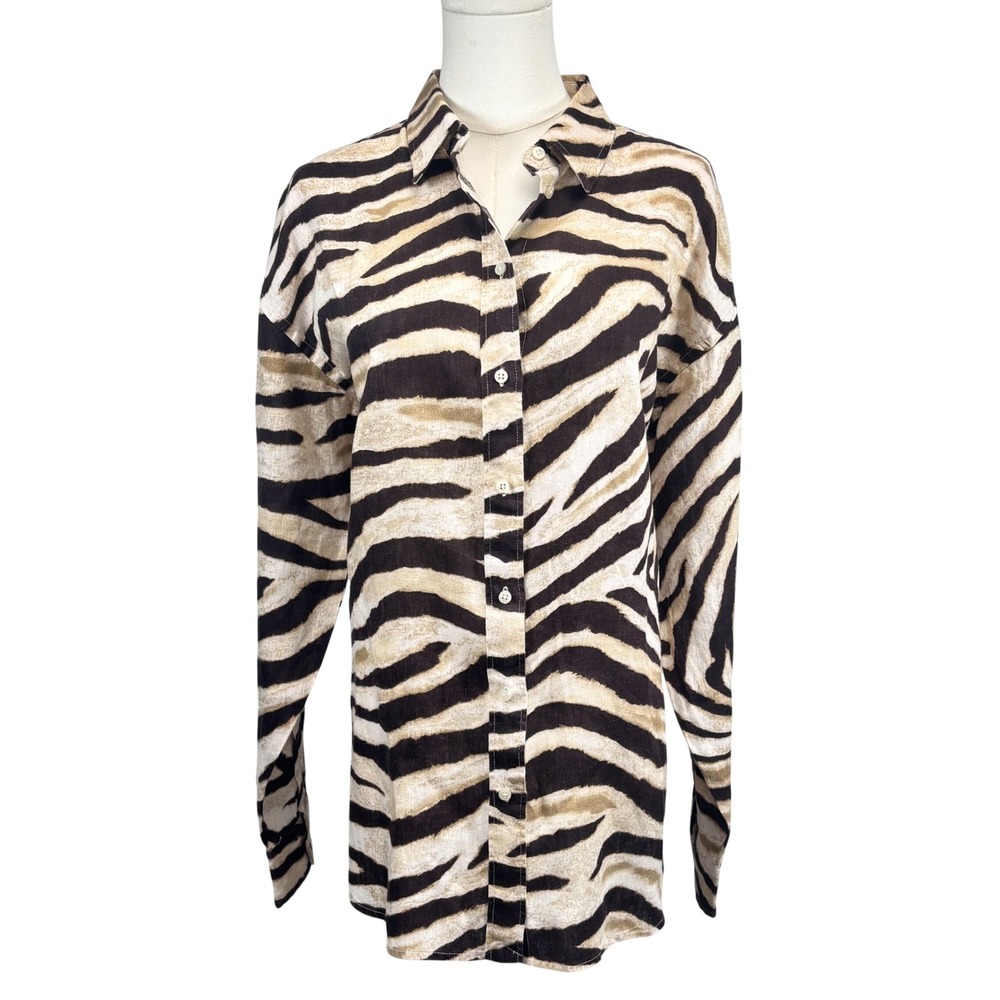 Ralph Lauren Zebra-Print Button Down Shirt in Black, White, Cream
